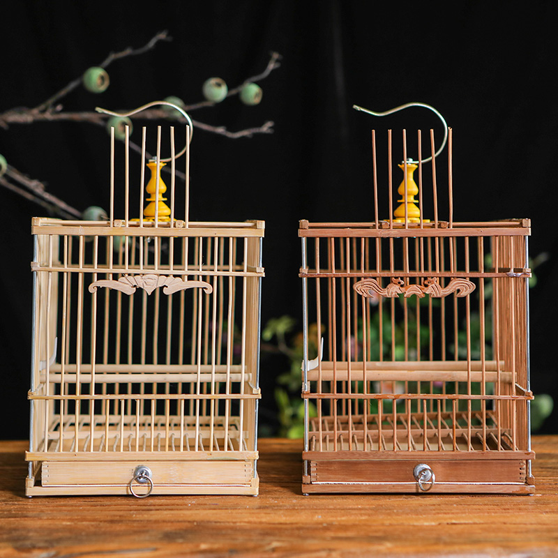 特价鸟笼竹制鸟笼贝子靛颏红子玉鸟鸟笼竹子鸟笼长方形鸟笼带配件高清大图