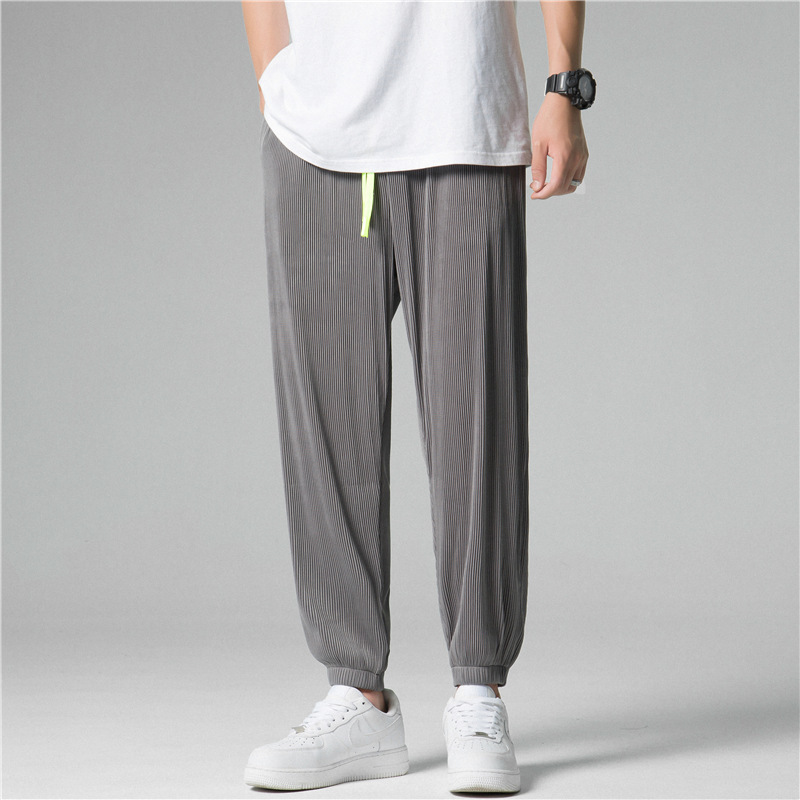 百圆裤业垂感冰丝阔腿裤男士春夏季薄款宽松束脚九分休闲嘻哈裤子