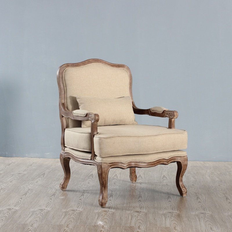 寻木匠美式乡村老虎椅布艺单人休闲沙发书房高背实木凳欧式复古椅子