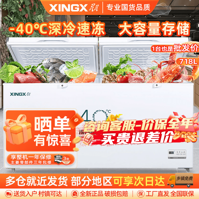 星星(XINGX)BD/BC-718GS超低温厨房商用保鲜设备卧式冷柜单温冷藏冷冻转换柜家用大容量深冷速冻柜铜管制冷