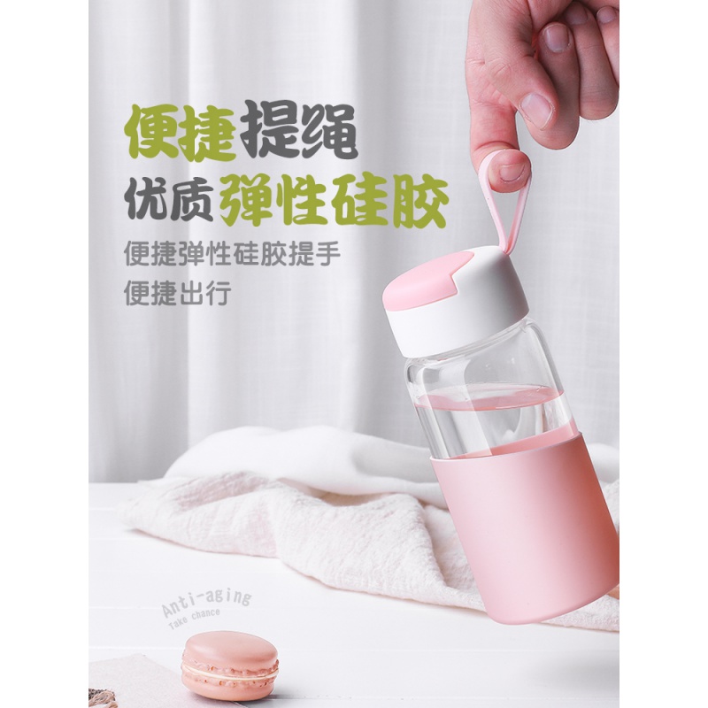 创意潮流玻璃杯女学生便携韩版简约清新水杯夏季随手杯子 灰色350ML+杯刷高清大图