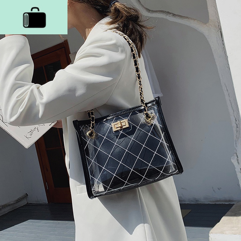 夏季包包女2020新款斜挎韩版女学生透明包链条百搭果冻包ins挎包NEWLAKE高清大图