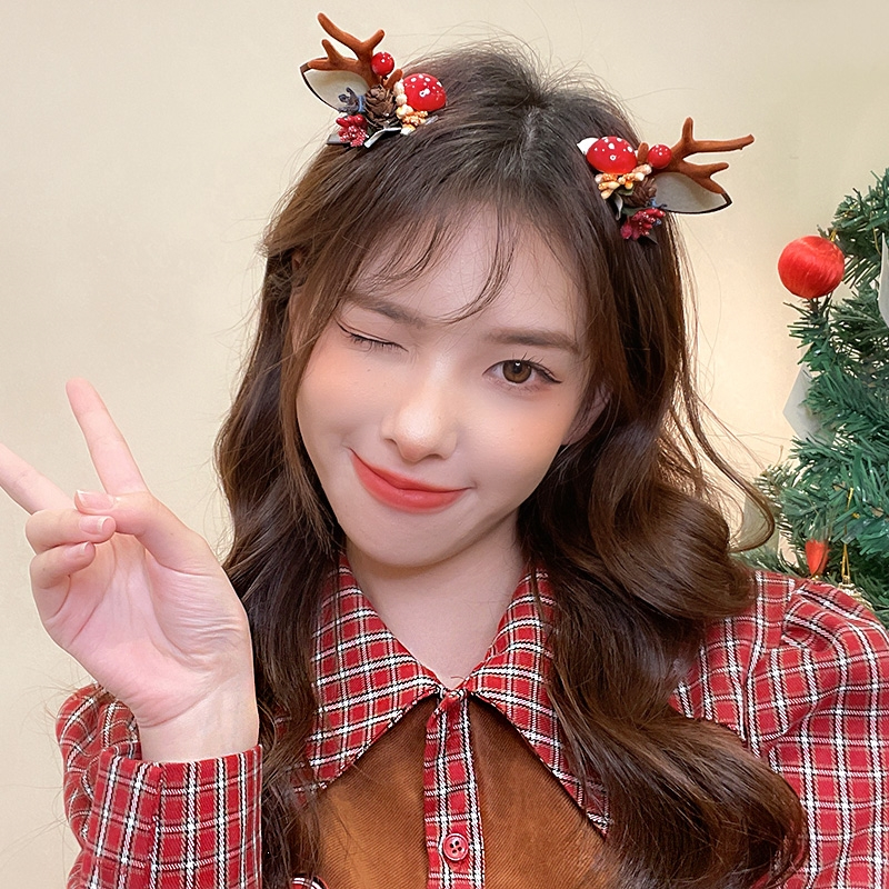 圣诞发夹网红鹿角发卡子魅扣森系顶夹头饰少女可爱头箍发饰品