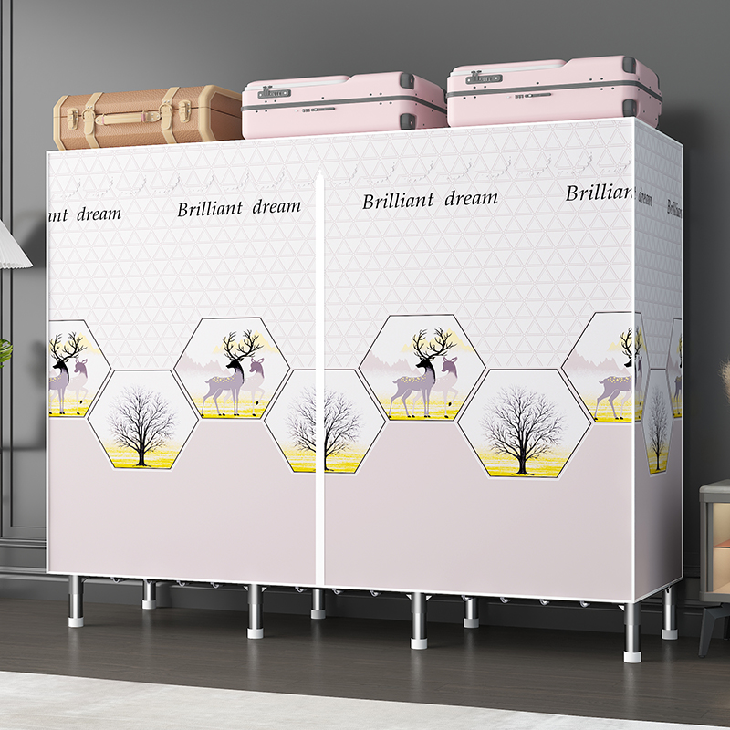家时光铁接头简易布衣柜全钢架结构牛津布拉链款防尘式钢管加粗加固加厚高清大图
