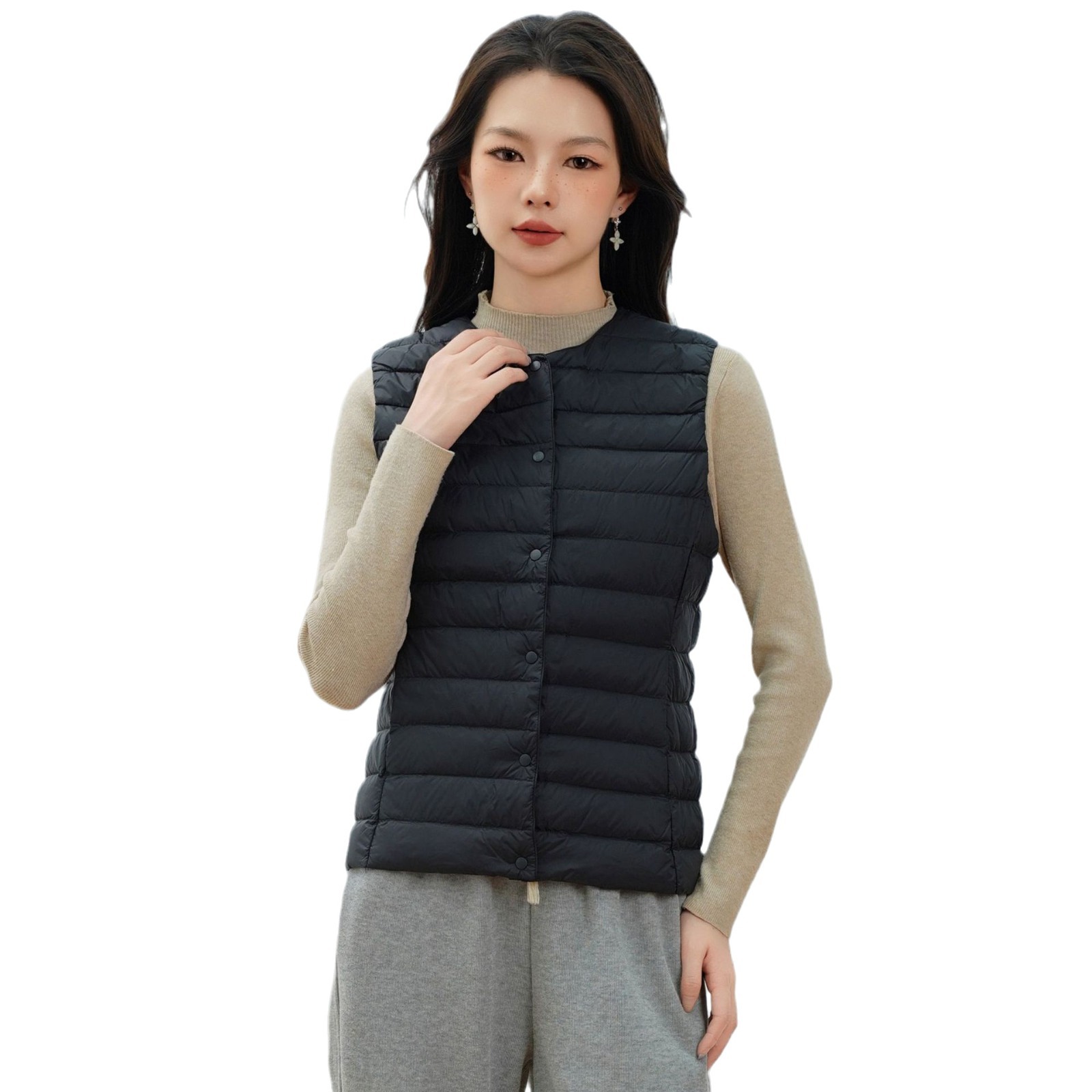 女式新国标90绒新款女装圆领V领轻便羽绒服背心羽绒马甲高清大图