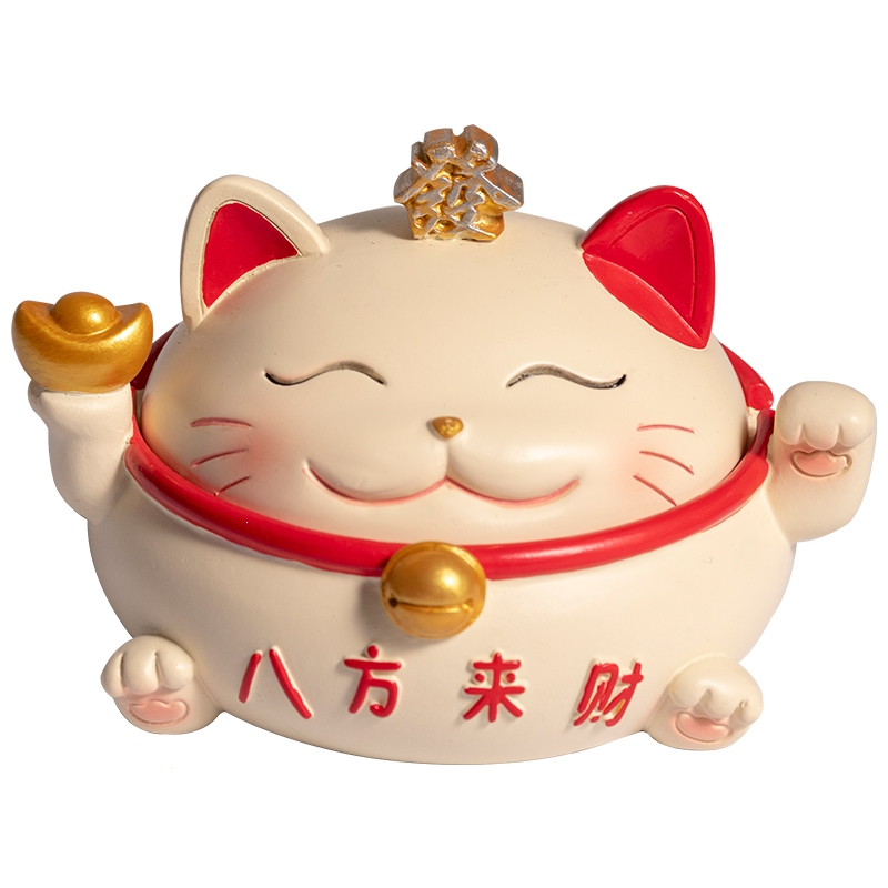 法耐创意招财猫烟灰缸带盖个性潮流时尚办公室防飞灰客厅家用少女摆件