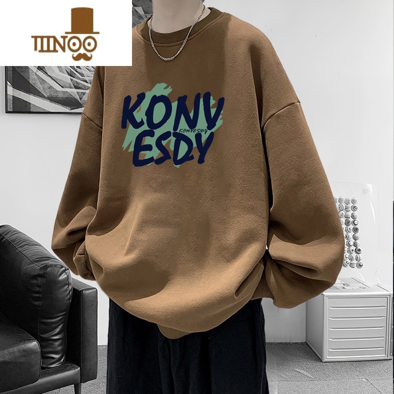 YANXU美式港风字母男士打底衫长袖卫衣男设计感小众圆领潮高清大图