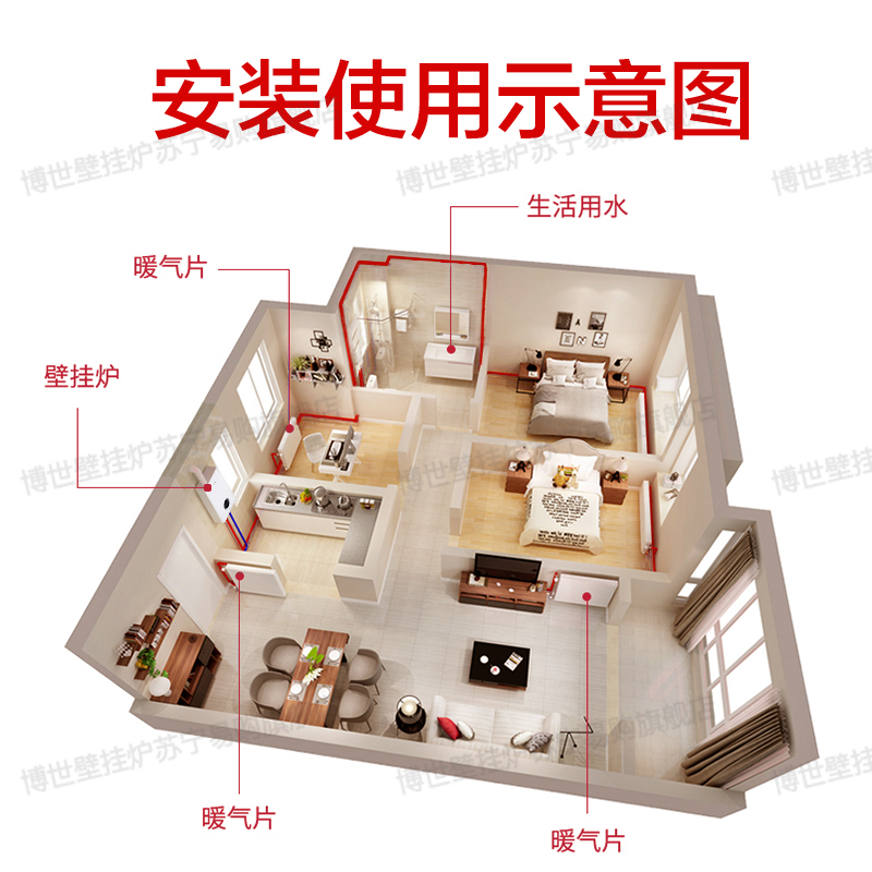 博世明装采暖系统2室2厅5组暖气片