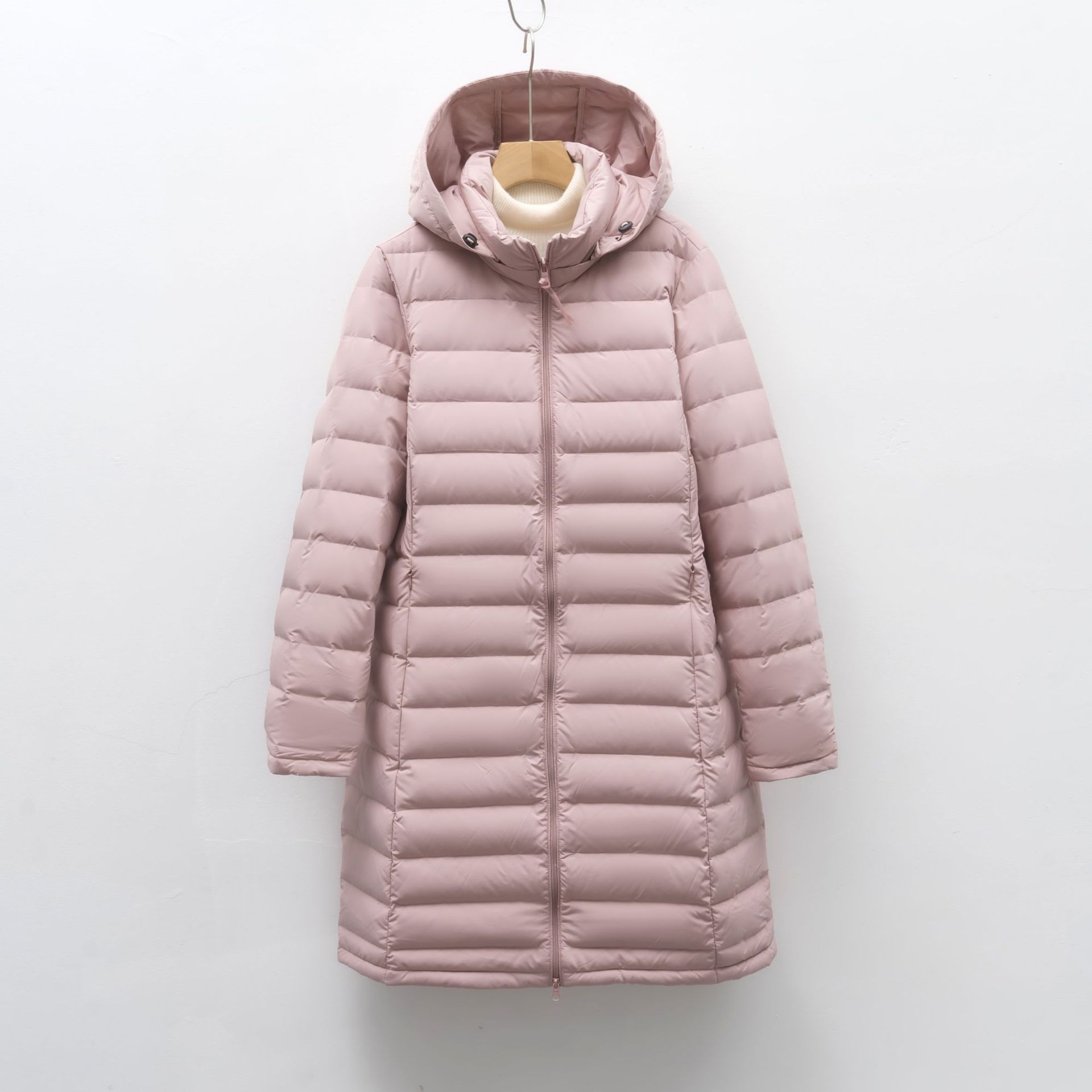 女式90绒女装连帽带帽无缝压胶羽绒服新款中长款大码外套高清大图