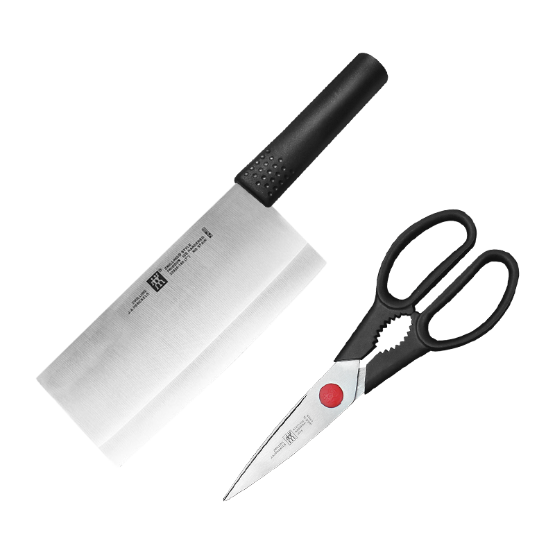 双立人(ZWILLING)Feel系列厨房刀具2件套不锈钢中片切菜刀剪刀组合