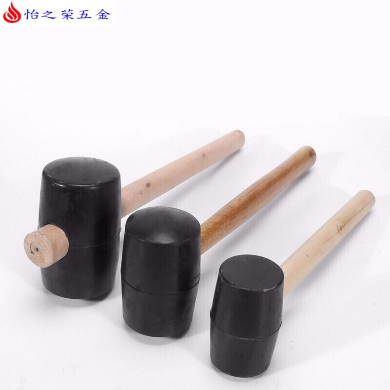 贴瓷砖找平敲打安装木柄皮筋锤地板锤安装工具 橡胶黑锤不穿孔750克