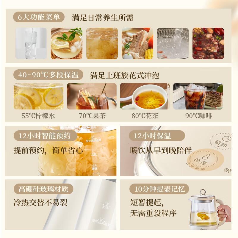 小熊(Bear)小气泡养生壶 烧水壶 1.5升家用恒温水壶煮茶器煮茶壶 降噪轻音 带玻璃炖盅 YSH-F15E1 玻璃高清大图