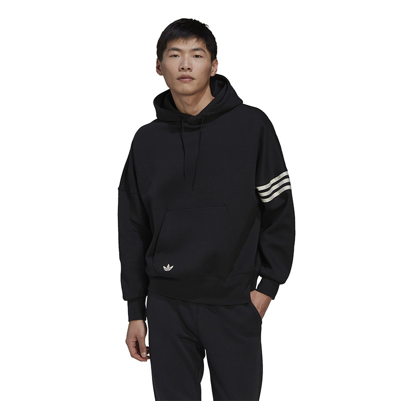 adidasoriginalslogo印花图案条纹抽绳连帽长袖卫衣男款黑色hm1871