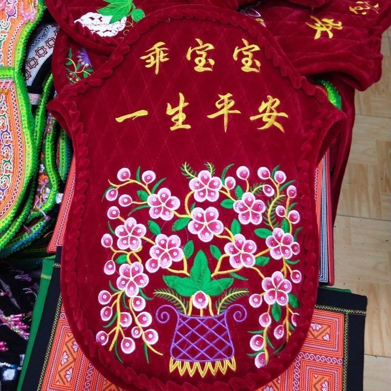 云贵川传统婴儿背带老式背被0-2岁宝宝后背式新款绣花荷叶背袋 花型1