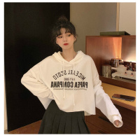 薄款卫衣女秋季新款韩版学生短款上衣连帽外套潮女装 M 白色