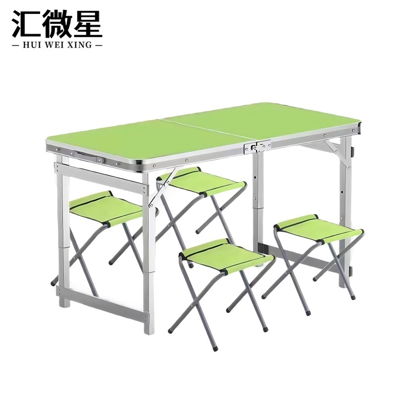 汇微星户外折叠桌 户外折叠桌绿色1200*600*700mm+4*凳套