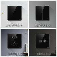[玻璃大板]德力西DELIXI玻璃大板黑色镜面 86型五孔二三插双控单开墙壁开关插座面板