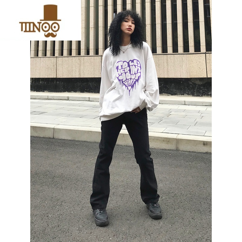 YANXU美式复古高腰微喇叭小个子牛仔裤男宽松vibe修身显瘦休闲长裤子N M 黑色