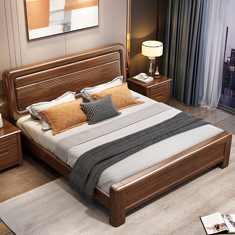 欧梵森 中式床实木床双人床1.8米床1.5m床现代简约卧室主卧大床轻奢气压储物高箱现代婚床胡桃木床实木家具床高清大图