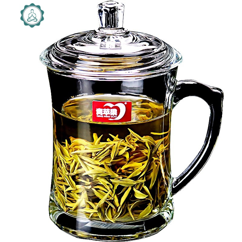 耐热玻璃杯家用带把泡茶杯加厚带盖水杯牛奶杯办公喝水杯礼品杯子 封后 把杯360ml