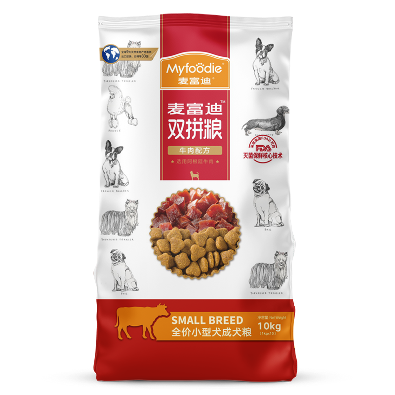 麦富迪狗粮[强健骨骼 壮骨补钙]泰迪贵宾法比熊博美柴犬雪纳瑞小型犬成犬粮 通用型/中大型牛肉双拼犬成犬粮5kg随发