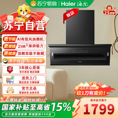 海尔（Haier）抽油烟机一级能效顶侧双吸CXW-358-E900C61家用排烟机25立方大吸力排吸烟机