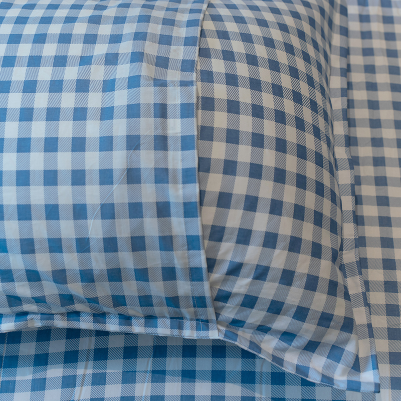 福芳床上用品1.2米床蓝色格纹三件套高清大图