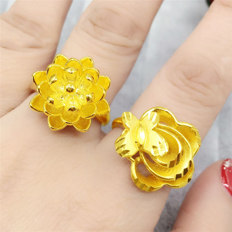 女士戒指黄铜镀金荷花欧币金大戒指3D印金首饰PTHSMY5420送女朋友七夕情人节礼物