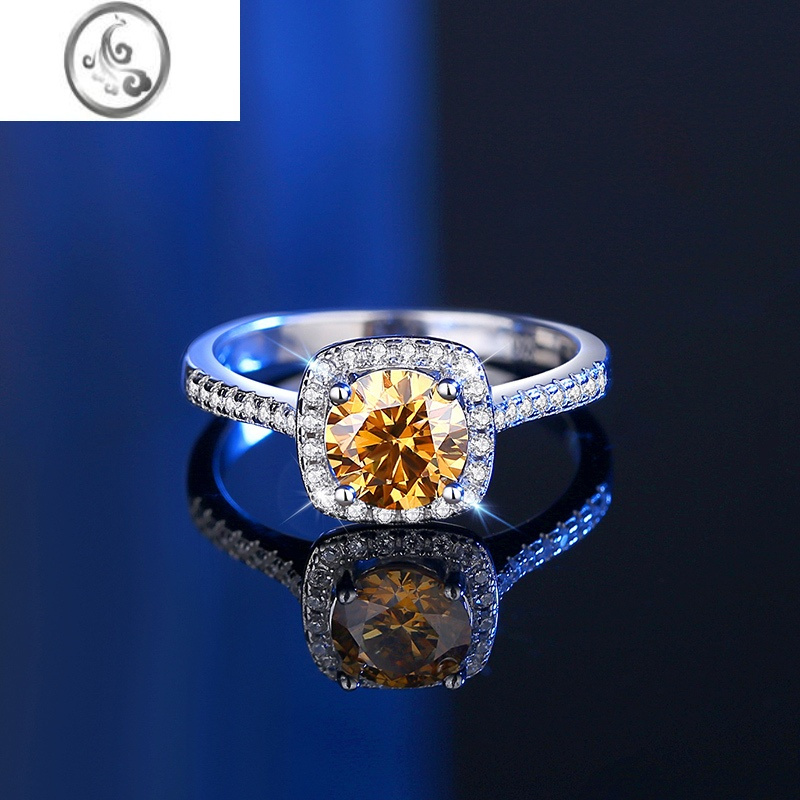 jimi一克拉莫桑石钻戒女925银银铂金时尚个性仿真钻石小方糖方包戒指