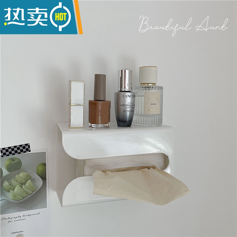 敬平*漂亮的小姨妈* ins简约墙上壁挂纸巾架学生宿舍纸巾盒厕所抽纸盒 大号白色纸巾盒高清大图