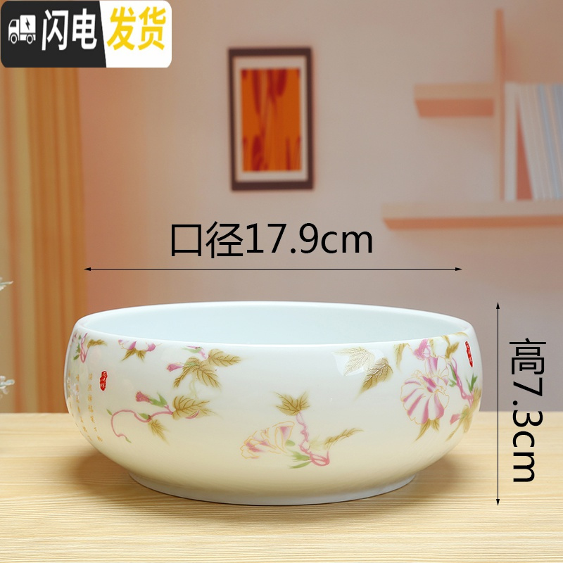 三维工匠水仙花盆无孔铜钱花盆白色碗莲盆睡莲水培花盆多肉拼盘花盆陶瓷 鸟语花香口径18.5 18-19CM花盆容器高清大图