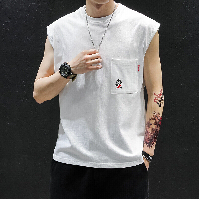 运动宽肩背心男潮牌健身坎肩宽松个性潮流夏季新款棉无袖t恤上衣参数