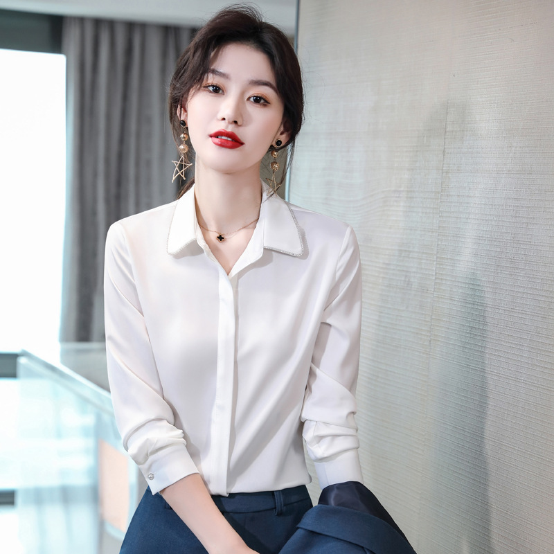 女先生女士衬衫 职业雪纺衬衫女设计感长袖洋气减龄防走光垂感上衣