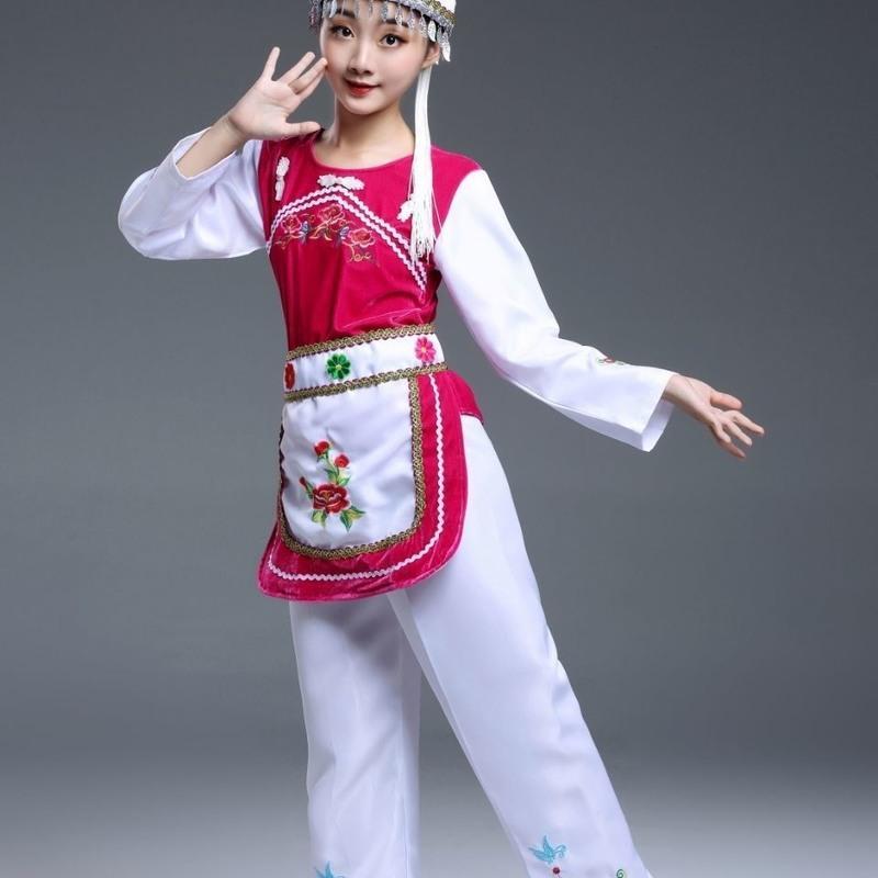 白族舞蹈演出服装女儿童白族服饰云南大理葫芦丝演奏舞台表演服新蓝色