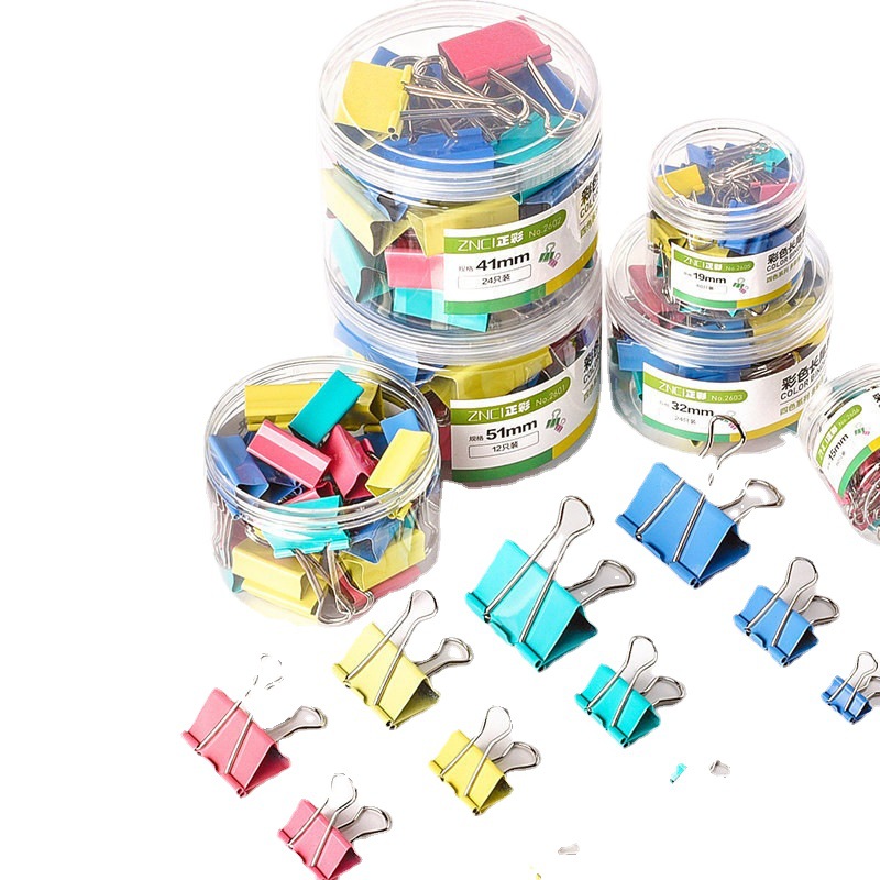 正彩 2634 金属长尾夹/票据夹/燕尾夹/彩夹/黑色铁夹子 办公用品 黑色25mm 48只/筒 单筒价格高清大图