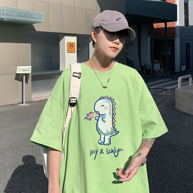 恐龙印花潮牌t恤夏装情侣速干衣服黄色m视频