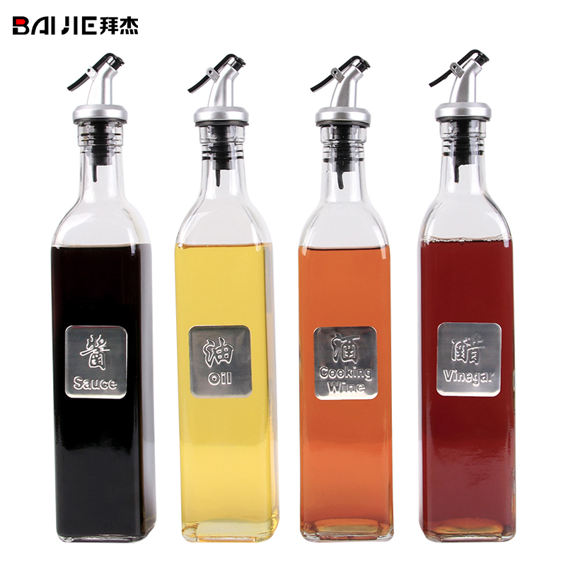 拜杰玻璃油壶套装调料瓶油瓶醋瓶酱油瓶500ML4个装