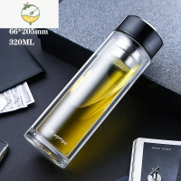 YICHENG双层玻璃杯透明水杯简约清新森系茶杯男防烫加厚隔热带过滤网杯子