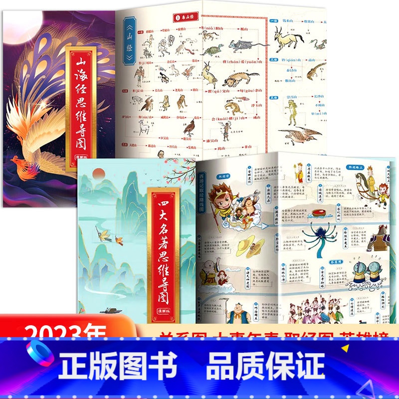 四大名著思维导图+山海经思维导图 【正版】抖音同款四大名著思维导图画册人物关系图水浒传三国演义红楼梦西游记唐僧取经路线图