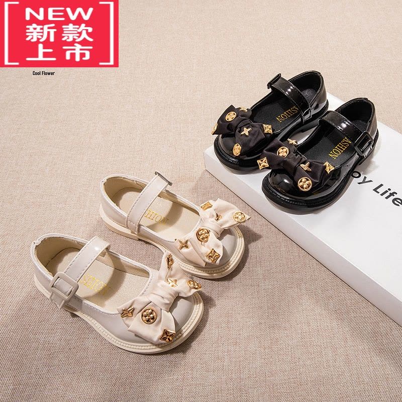 可莉允女童小皮鞋2022新款中大童黑色软底豆豆鞋春秋儿童舞蹈演出公主鞋运动休闲鞋图片