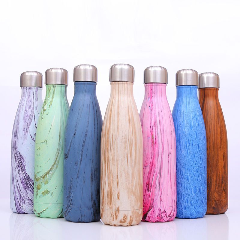 500ml304不锈钢运动水壶可乐瓶保温杯木纹创意保龄球水杯代发J9