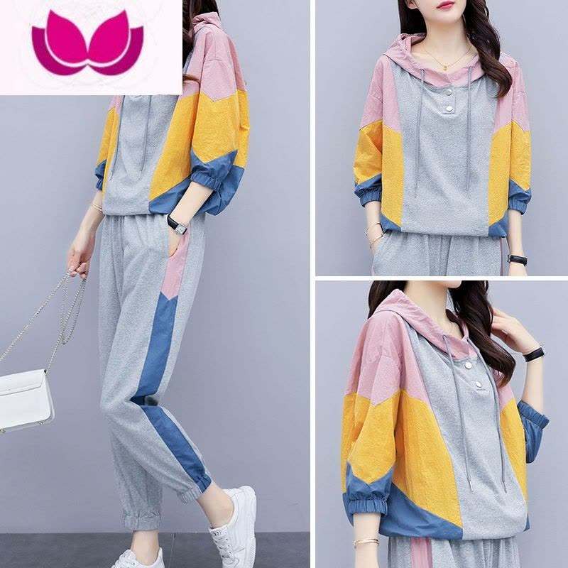 七斓装休闲宽松套装女士2023新款大码时尚时髦洋气运动服图片