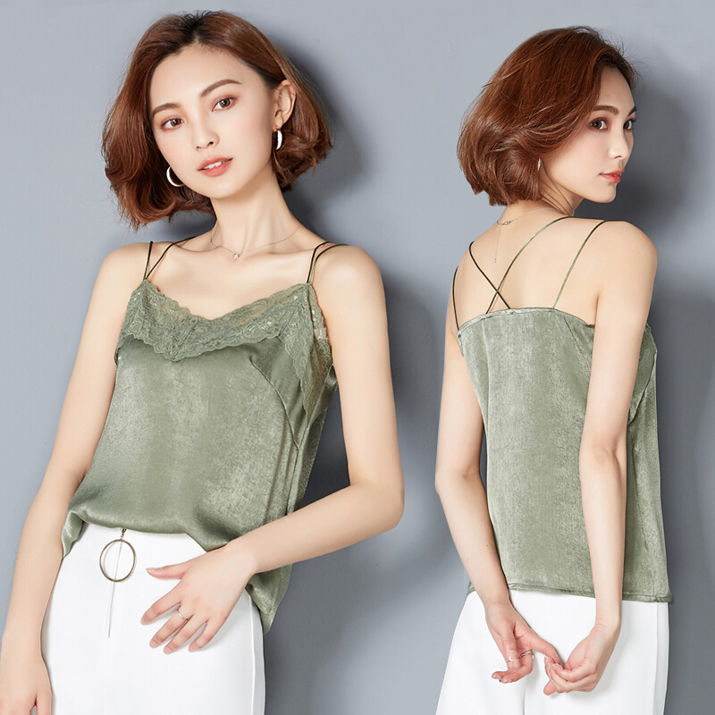 夏季桑背心性感美背蕾丝带女外穿宽松短款百搭打底上衣
