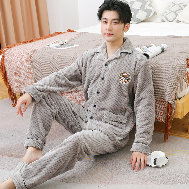 睡衣男款冬季加厚加绒保暖法兰绒套装春秋男士加大码珊瑚绒家居服莎丞