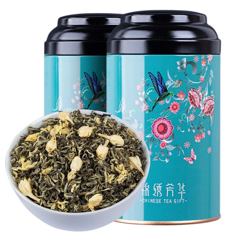 新茶飘雪茉莉花茶浓香型茶叶茉莉绿茶礼罐装250g 蓝锦绣茉莉飘雪2罐共250克高清大图