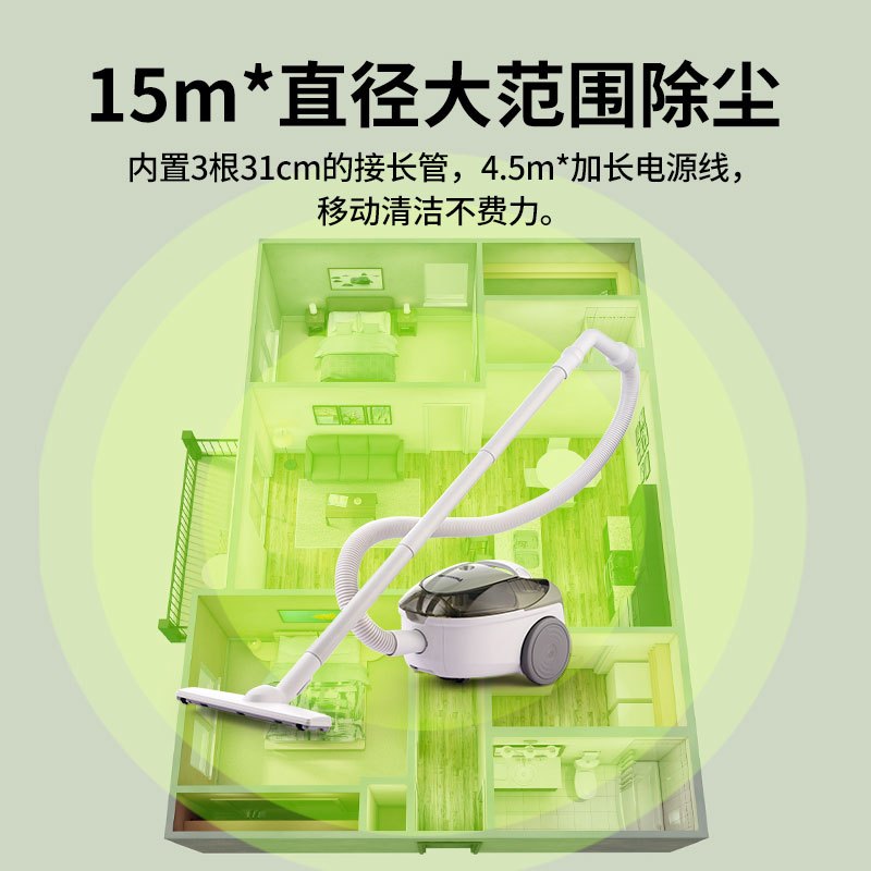 松下(Panasonic)家用大功率吸力有线手持式地毯宠物猫毛卧式吸尘器C10G 抹茶绿色高清大图