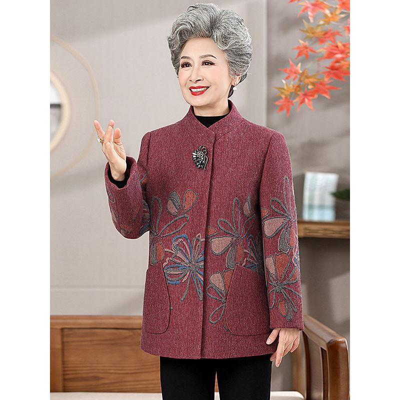 秋季奶奶装外套时尚新款秋冬老年女装70岁老太太毛呢大衣大码女款_573高清大图