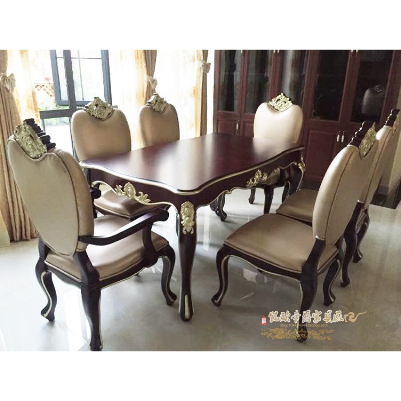 法式田园餐桌椅欧式实木餐桌一桌六椅组合洽谈桌椅餐厅餐桌餐椅 餐桌