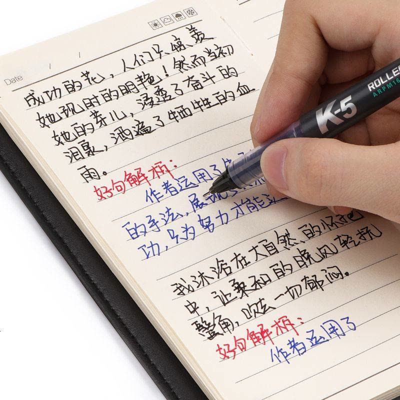 优品k5直液式走珠笔可换墨囊墨胆0.5mm全针管黑色碳素中性笔学生用水性签字商务高档考试 3支蓝色[送50支蓝色墨囊图片