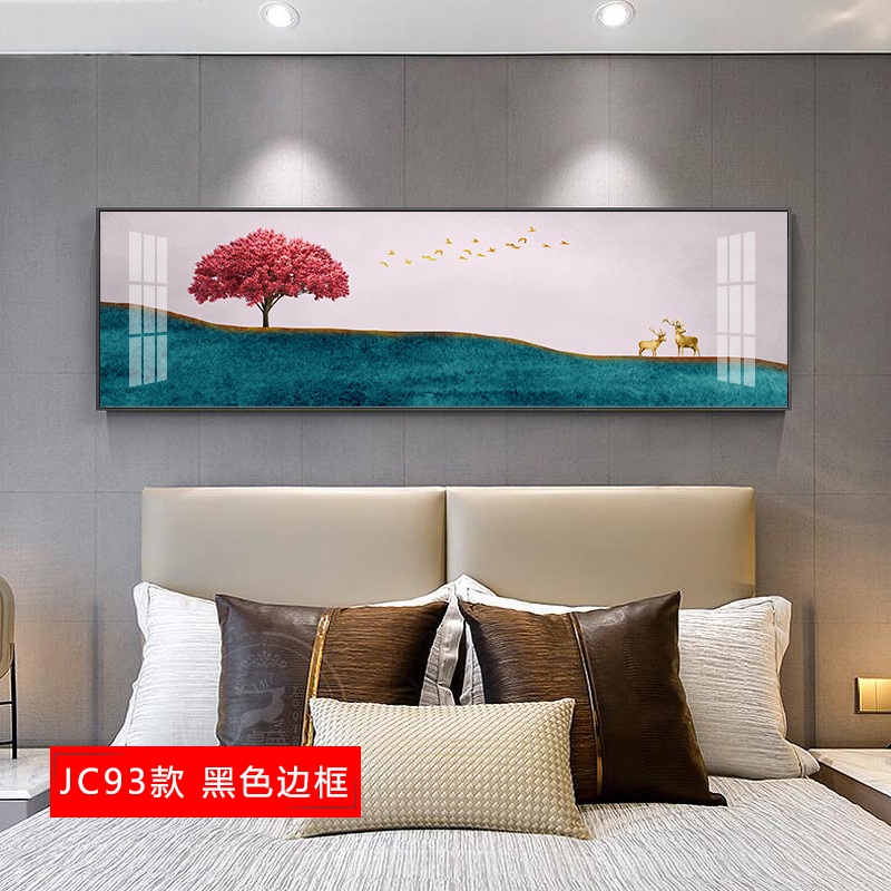 发财鹿客厅叠加装饰画现代简约沙发背景墙组合挂画轻奢单横幅壁画 jc93（黑色边框） 75×150cm晶瓷画（晶瓷_55